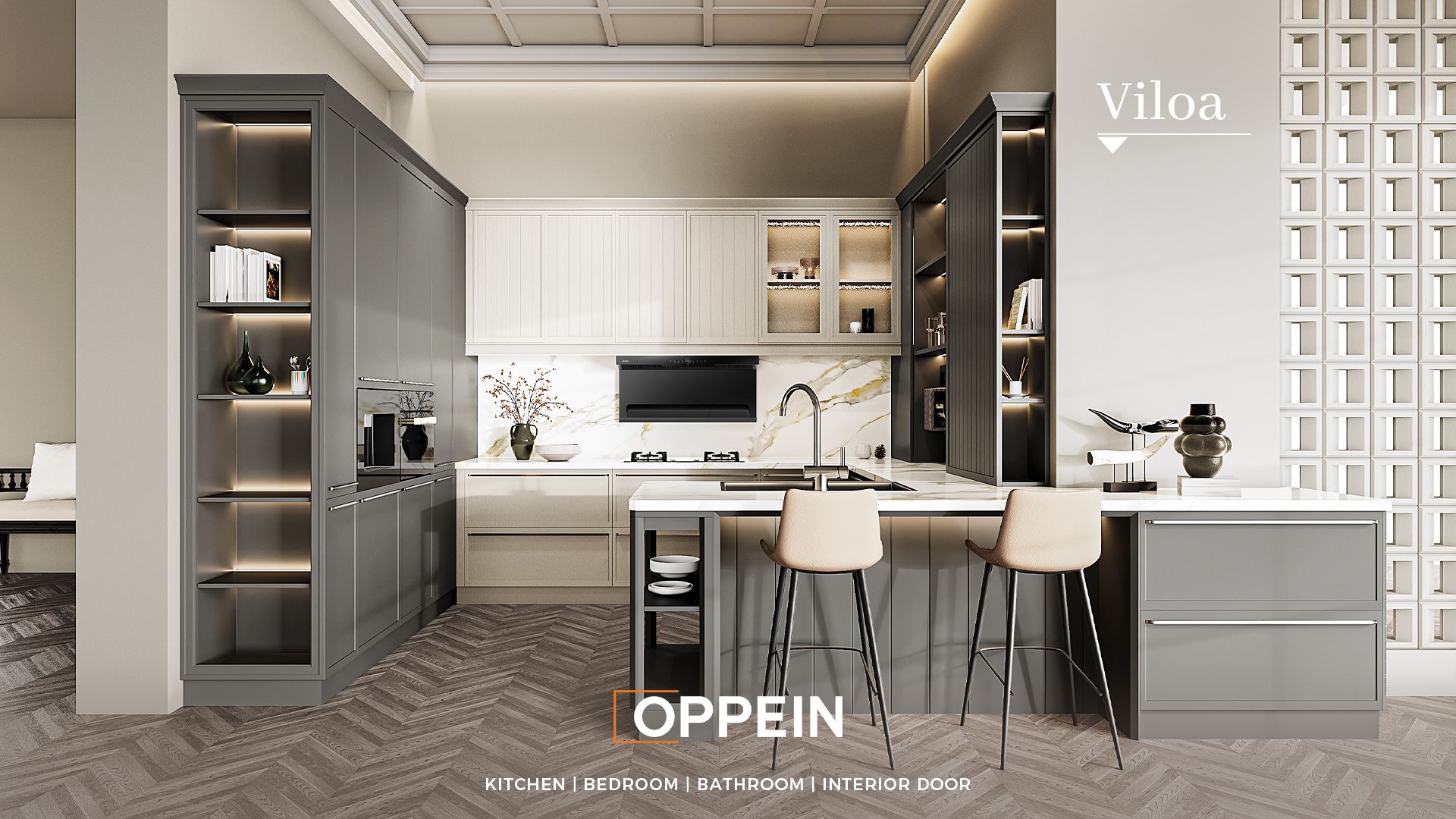 Tủ Bếp Phong Cách Mỹ Hiện Đại Màu Xám - VILOA 1 1