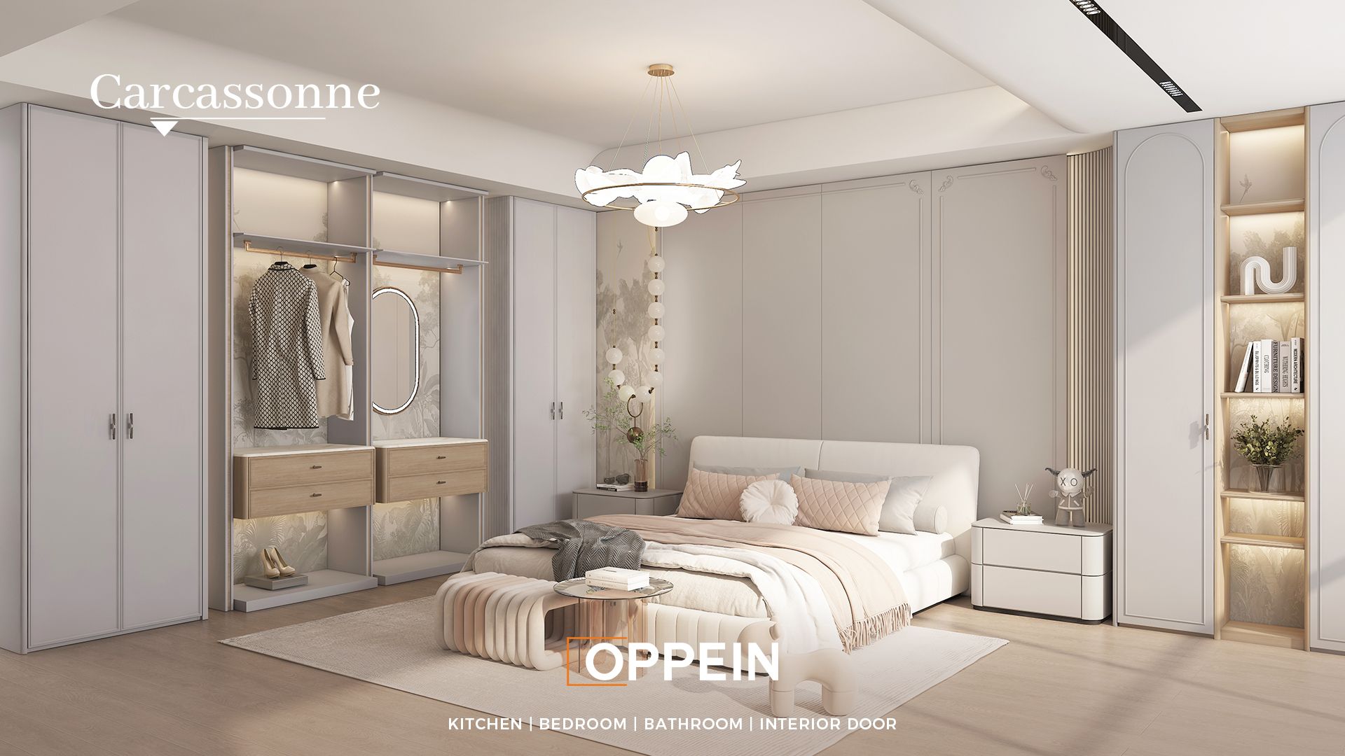 Tủ áo cao cấp kiểu dáng gỗ sồi trắng - Carcassonne 5 1bedroom