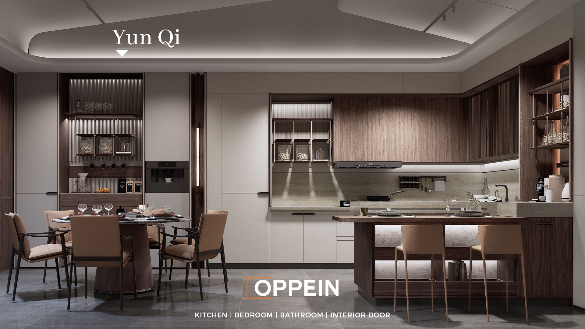Tủ bếp cao cấp gỗ óc chó có đảo bếp - Yunqi 2 1kitchen-L型