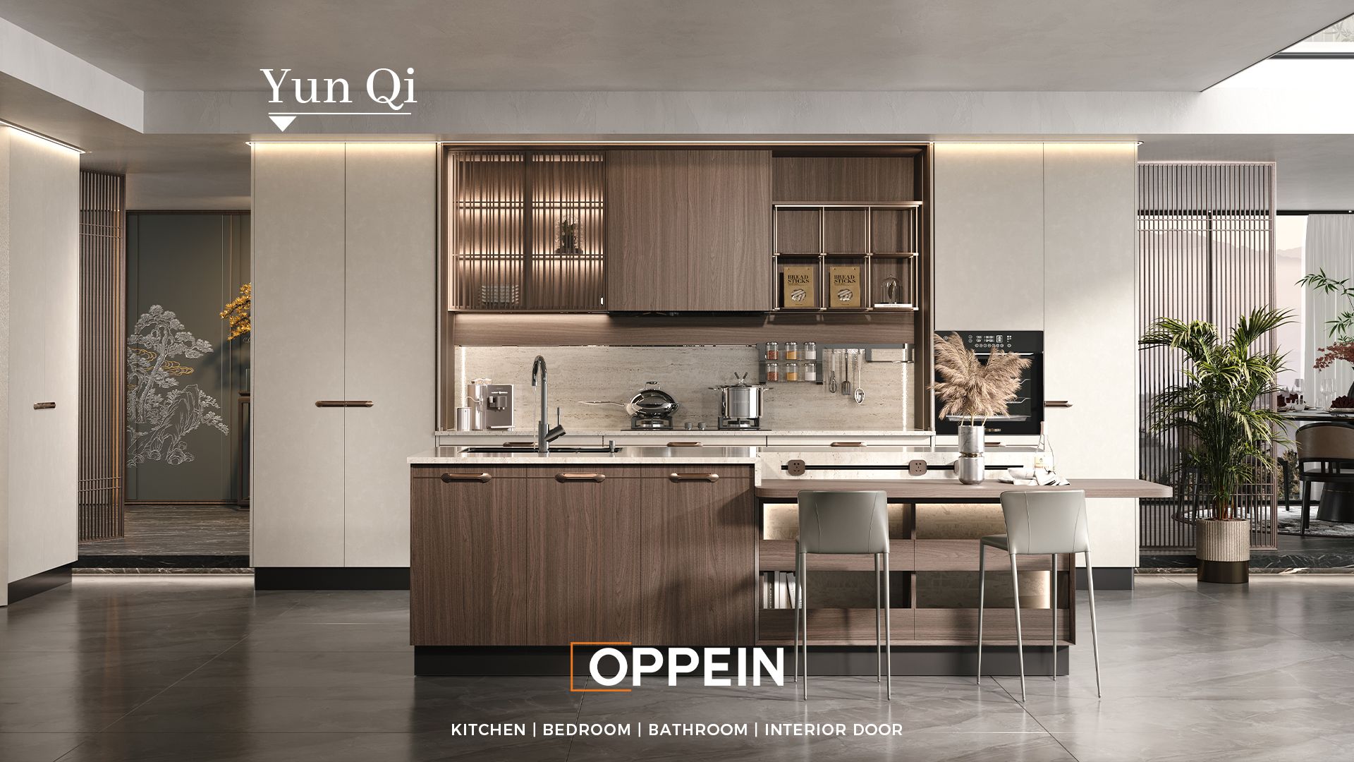 Tủ bếp cao cấp gỗ óc chó có đảo bếp - Yunqi 1 1kitchen