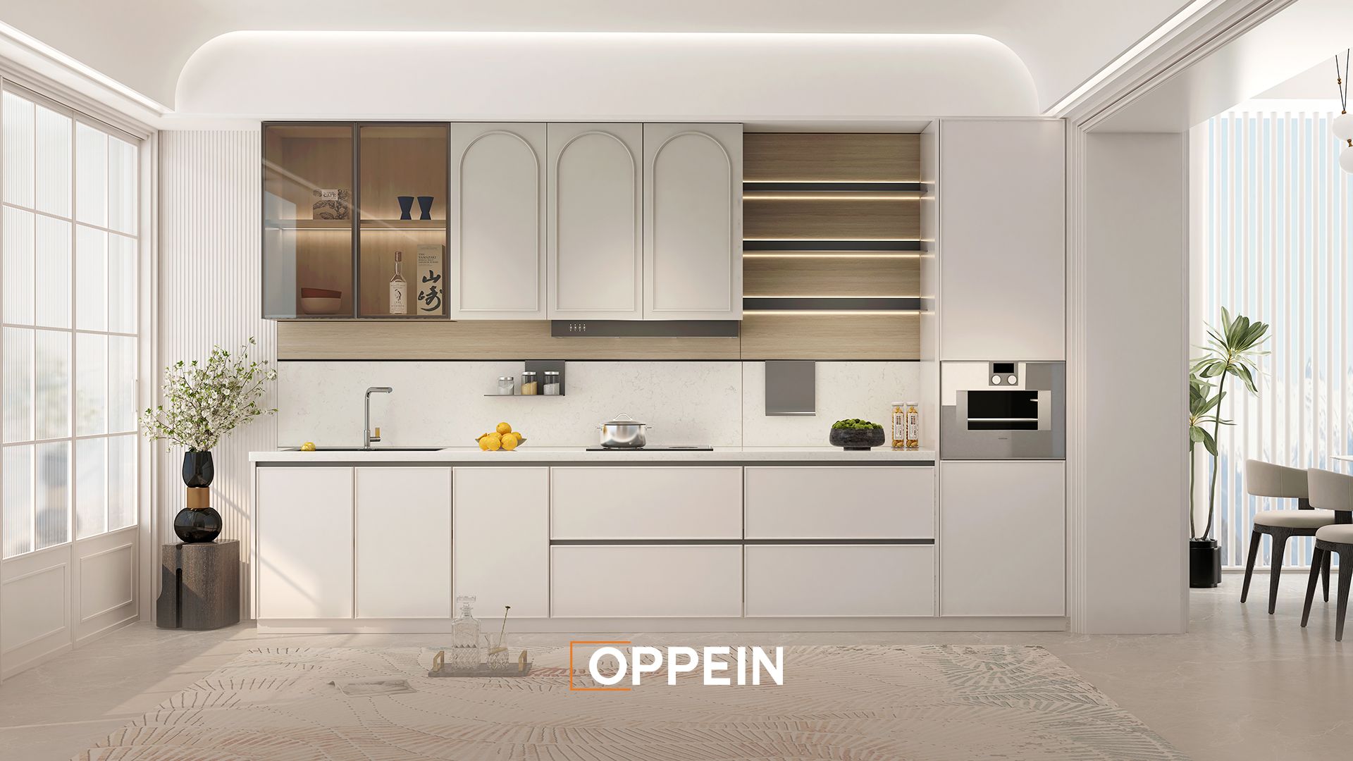 Tủ bếp cao cấp hiện đại kiểu dáng gỗ sồi trắng - Carcassonne 2 2