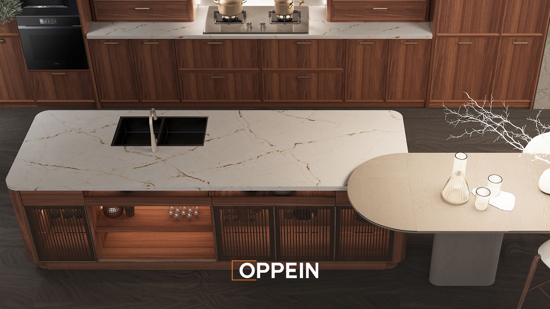 Tủ bếp cao cấp hiện đại gỗ óc chó - Tangfu II 2 3