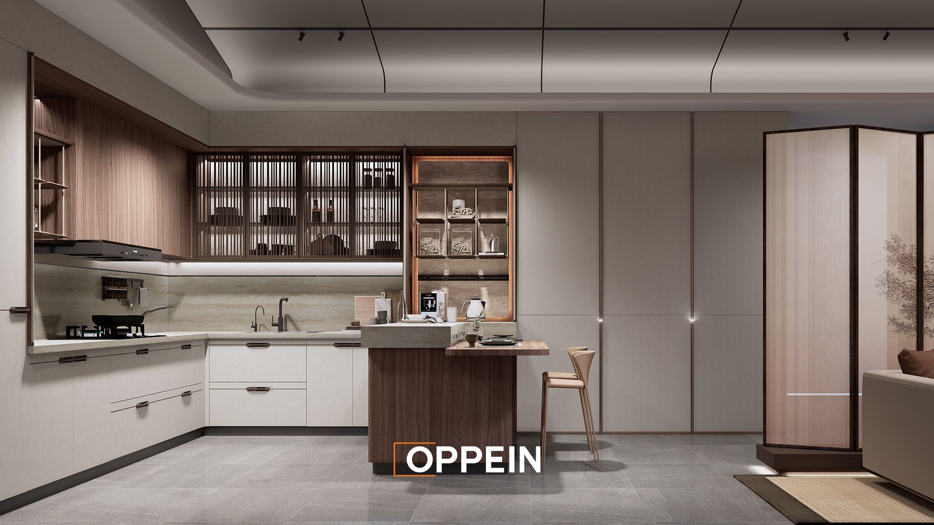 Tủ bếp cao cấp gỗ óc chó có đảo bếp - Yunqi 3 5